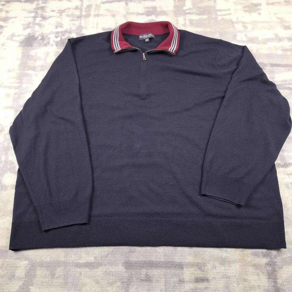 Brooks Brothers Italian Yarn Sweater Mens 3XL 1/4 Zip Navy Blue Burgundy Mock